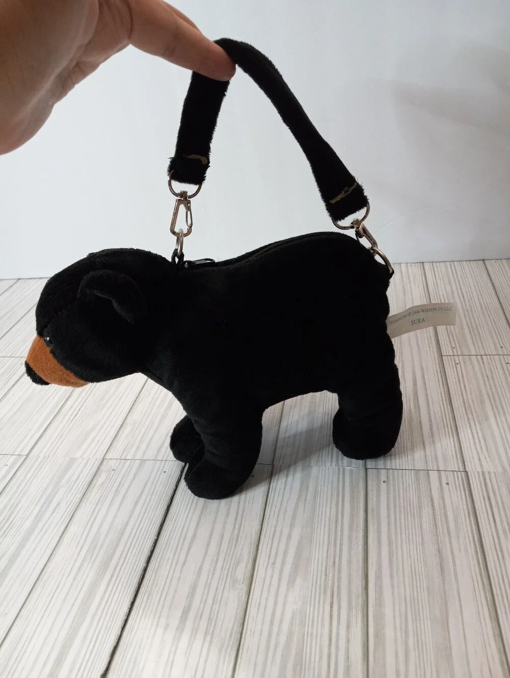 Vintage 2006 Retired Wishpets SURA Baby Black Bear Stuffed Animal Purse